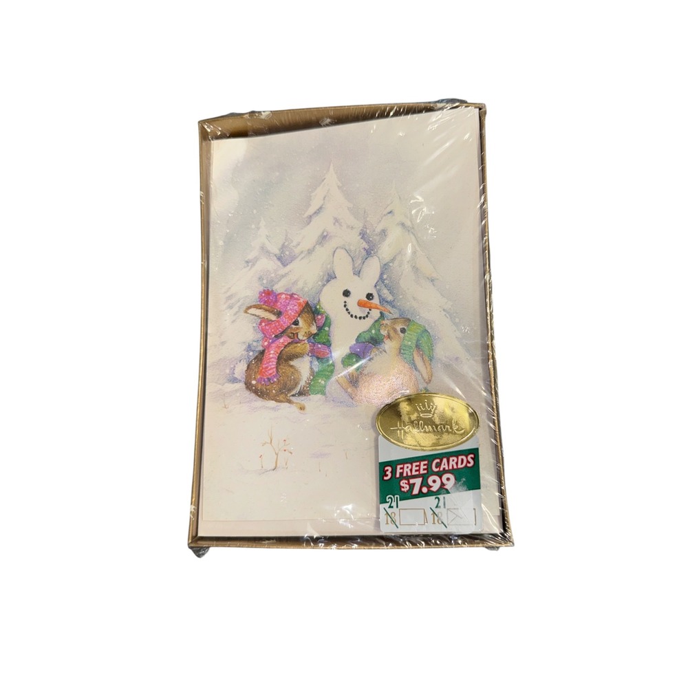 Vintage Hallmark Christmas Cards Box Set 21 Count Rabbits Snowman PX1367
